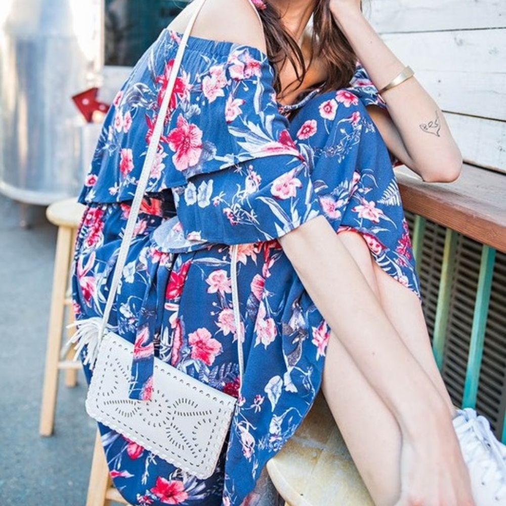 Floral Print Ruffle Off Shoulder Maxi Dress - Picture 8 of 8